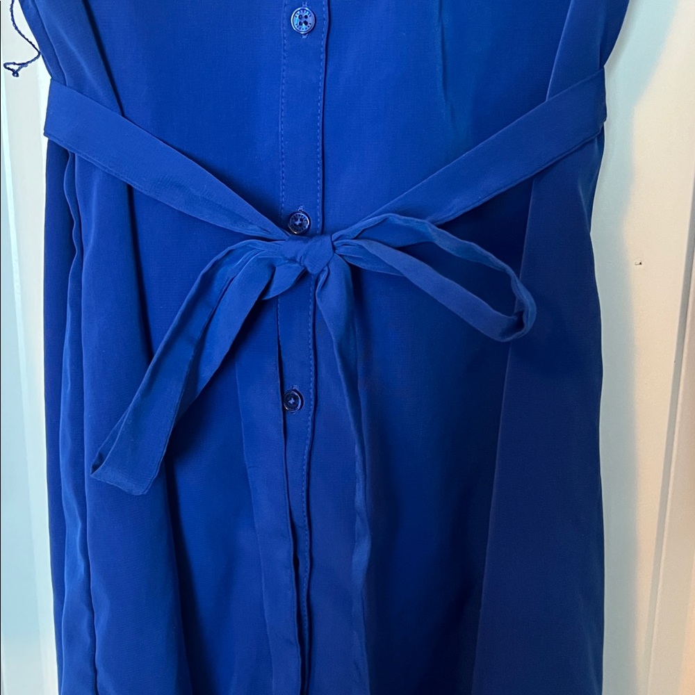 Express Royal Blue Long Sleeve Shirt Dress with Tie Waist - Picture 3 of 7